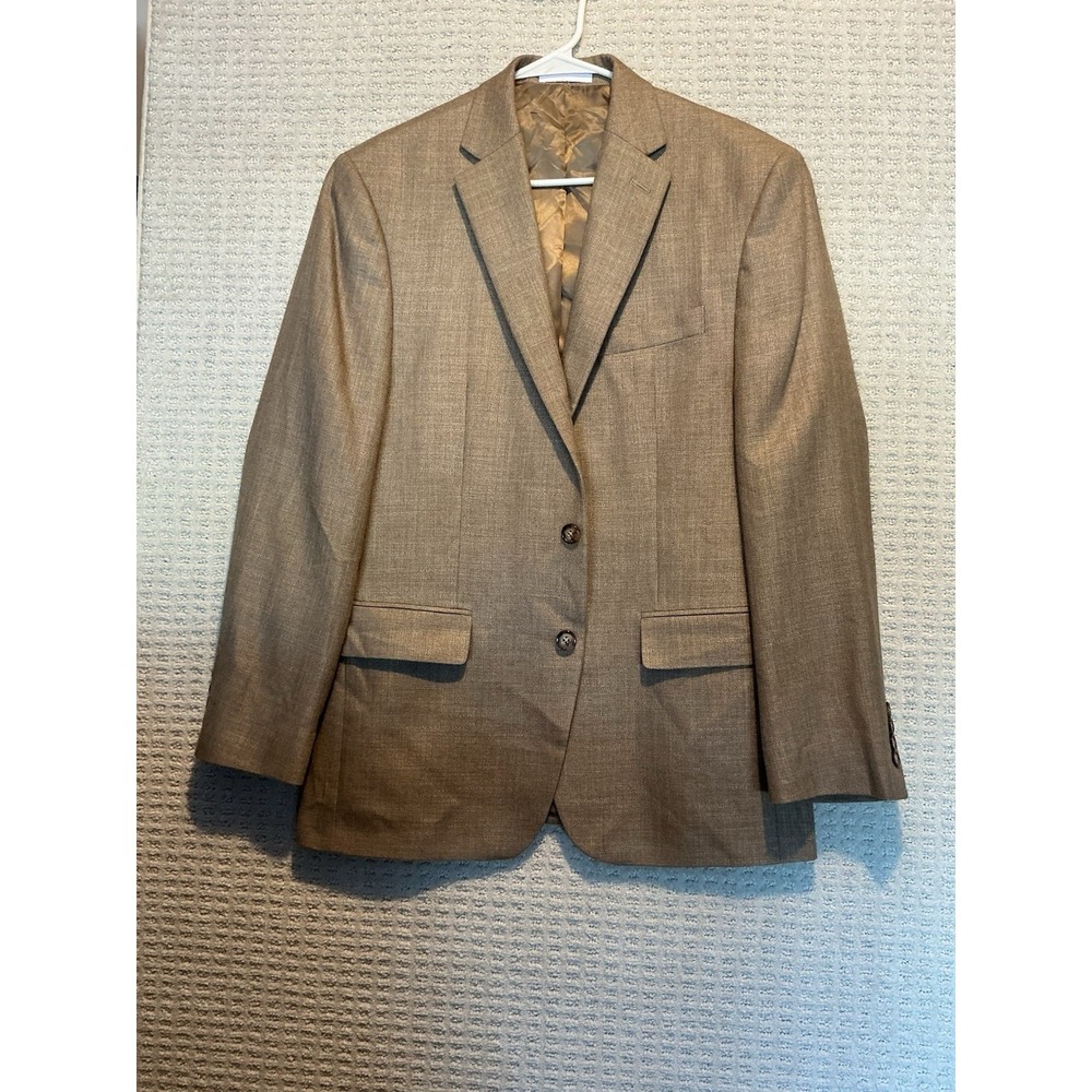 Lauren Ralph Lauren Tan Sport Coat Blazer Black Tag 40R Course Woven Poly Rayon